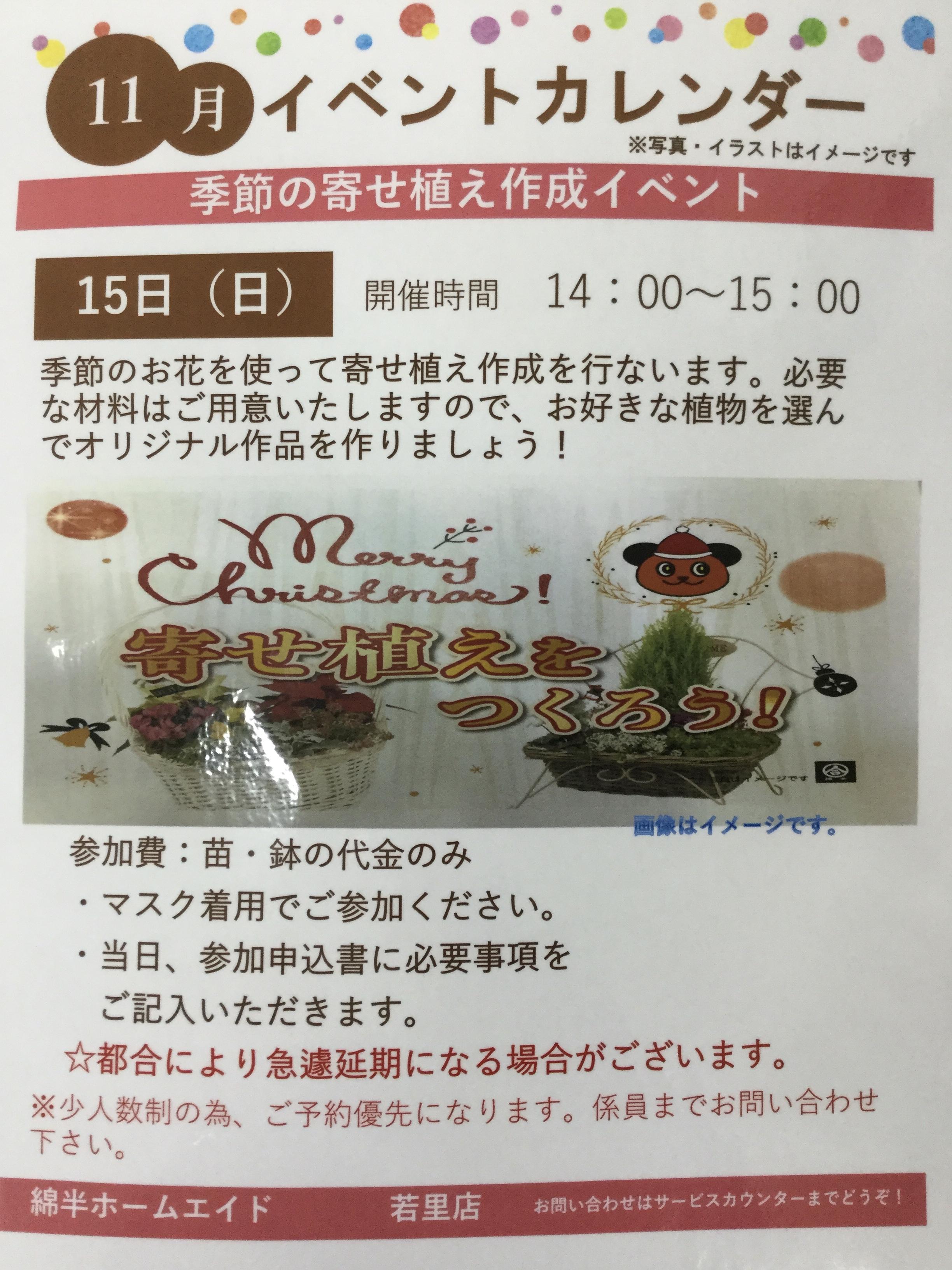 若里店 11 15開催寄せ植えイベント告知 店舗イベント 綿半ブログ 綿半